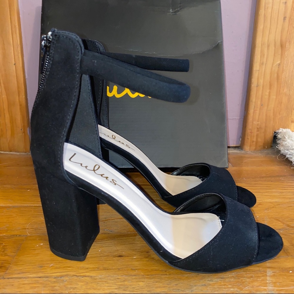 Lulus Sidecar Cutie Black Suede Ankle Strap Heels
